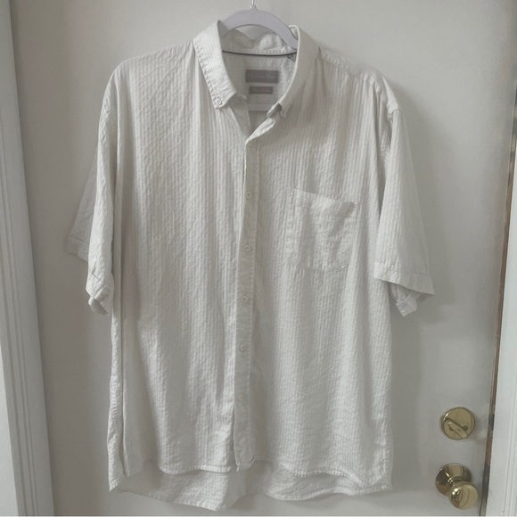 Christian Dior Pure Cotton Seersucker Dress Shirt White S/S Button Up Sz 43 / 44 - Picture 1 of 8